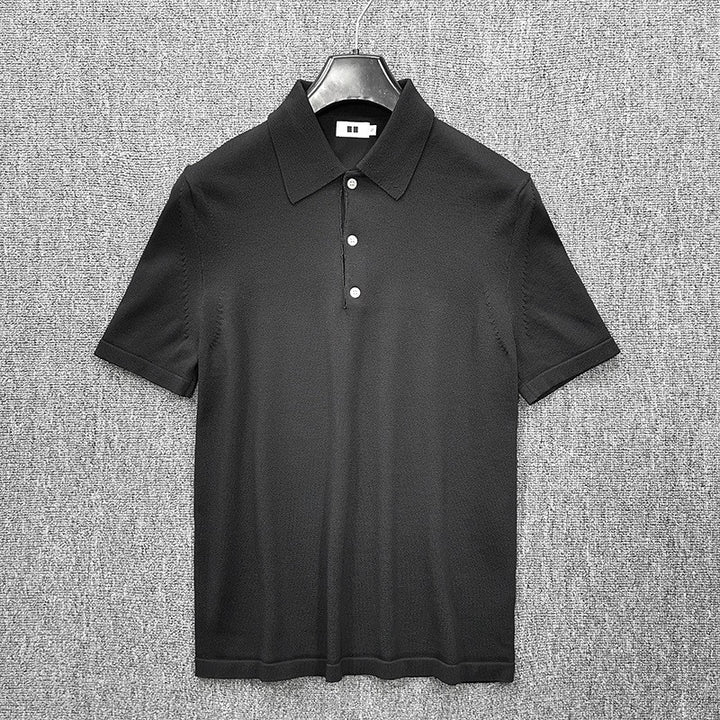 Men's Fine Knit Polo Shirt with Short Sleeves and Fine Button Placket Mune Fashion