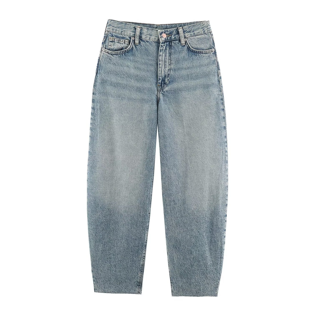 Women Highwaist Relaxed Tapered Jeans with Conical Leg Mune Fashion