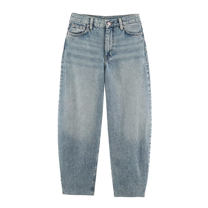Women Highwaist Relaxed Tapered Jeans with Conical Leg Mune Fashion