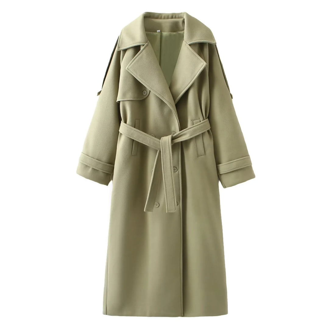 Women's extravagant oversized coat in maxi length made of wool blend with accentuated shoulder yoke and wide lapels Mune Fashion