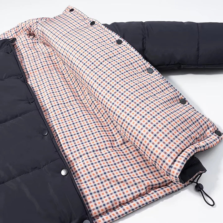 Women's oversized padded jacket with checkered lining, stand-up collar and drawstring hem Mune Fashion
