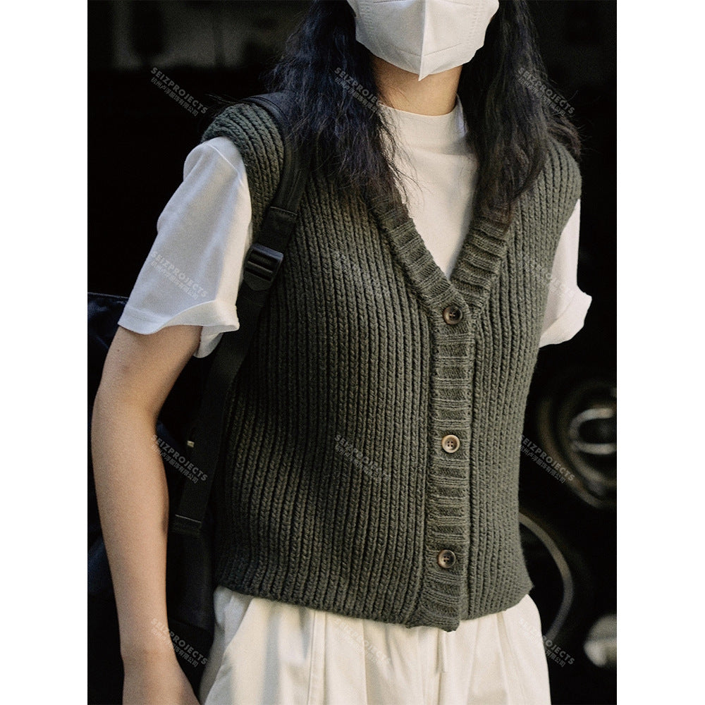 Women's Ribbed Knit Vest with V-Neck and Button Closure Mune Fashion