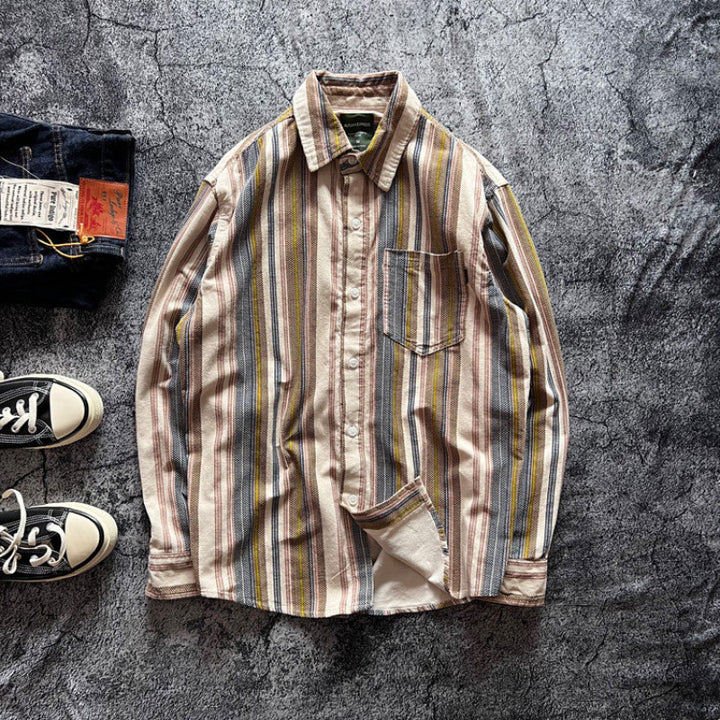 Unisex Oversized striped cotton blend shirt with chest pocket and relaxed fit Mune Fashion