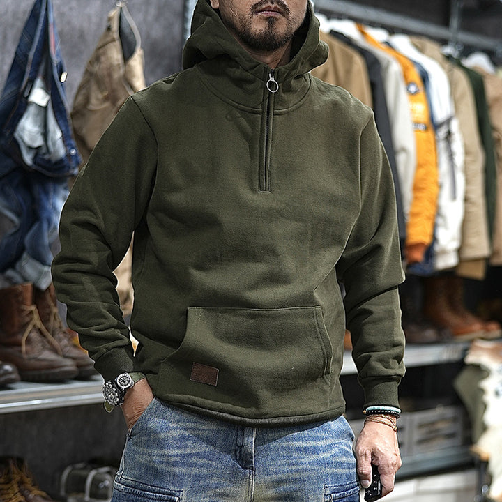 Men's Comfortable Hooded Sweatshirt with Half Zipper Mune Fashion