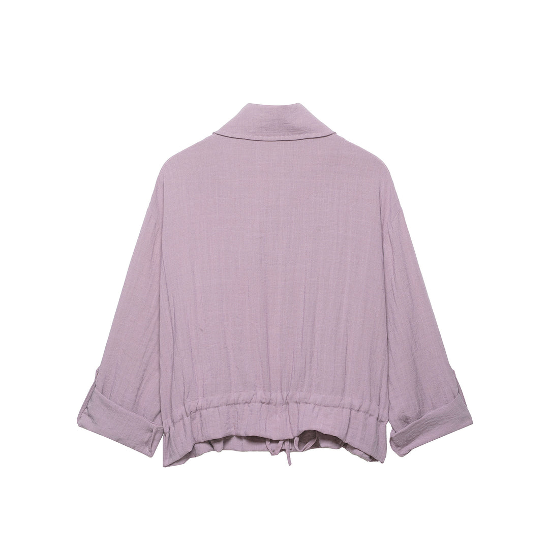 Women's Lightweight Shirt Blouse Utility Jacket with Drawstring Waist and Flap Pockets