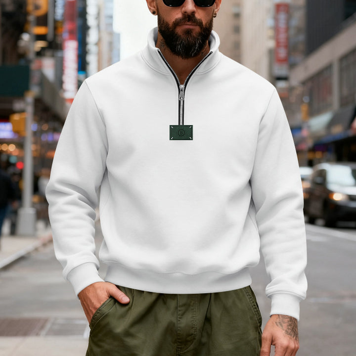 Men's high-collared quarter-zip sweatshirt made of heavy cotton fleece with stand-up collar Mune Fashion