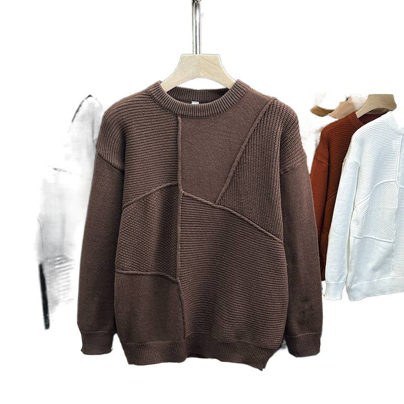 Men's Structured Patchwork Knit Sweater with Crew Neck and Ribbed Inserts Mune Fashion