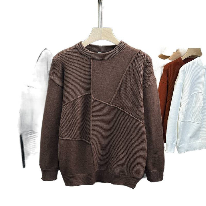 Men's Structured Patchwork Knit Sweater with Crew Neck and Ribbed Inserts Mune Fashion