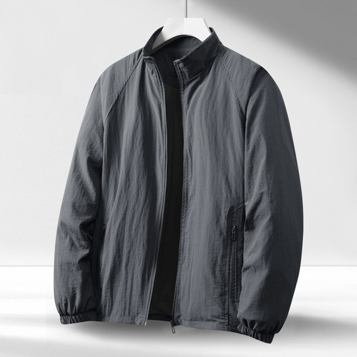 Men's Lightweight Windproof Zip-Up Blouson Jacket with Stand-Up Collar and Elastic Cuffs Mune Fashion