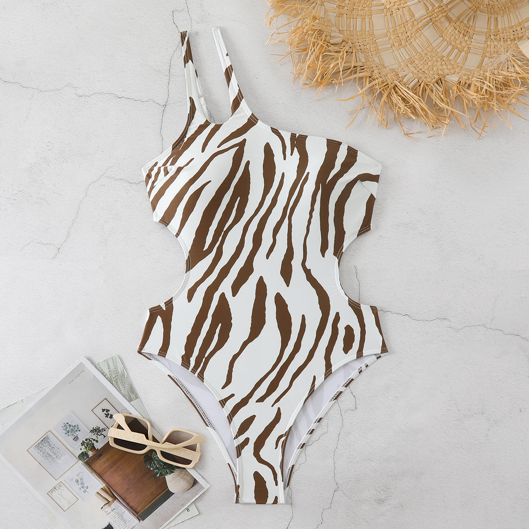 Women's Asymmetric One-Piece Swimsuit with Animal Print Mune Fashion