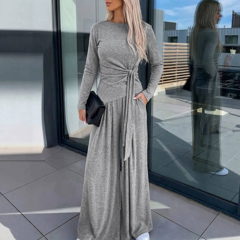 Women Elegant Wrap Top with Wide Pants Mune Fashion