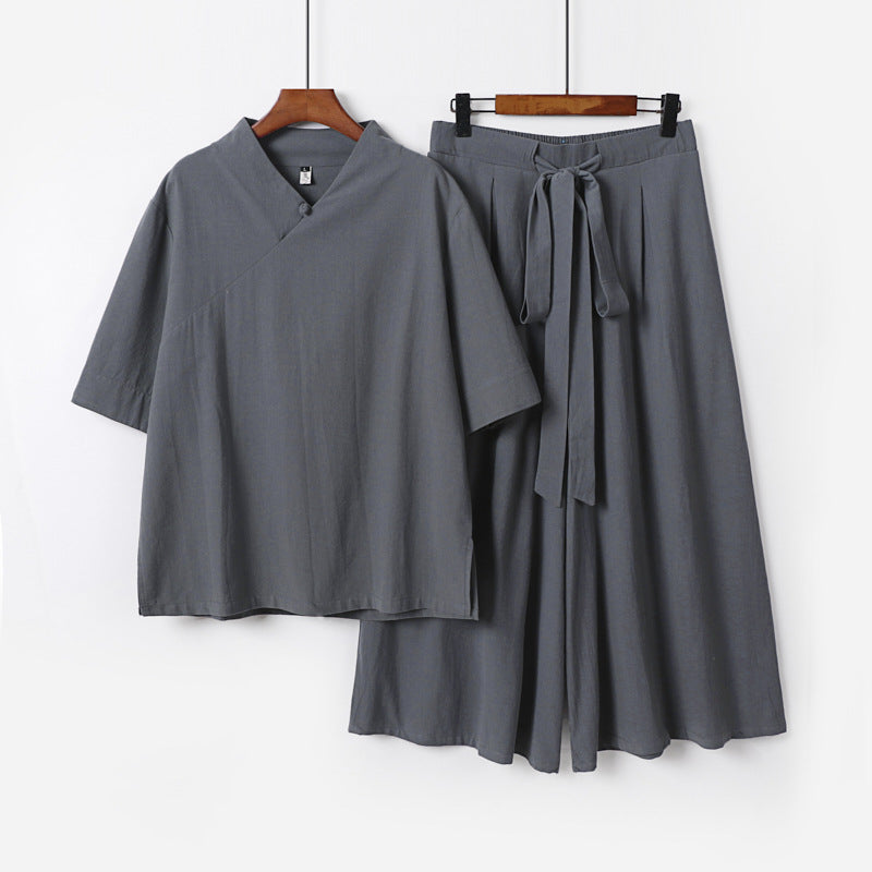 Women's Loose Kimono Loungewear Set with V-Neck and Culotte Pants Mune Fashion