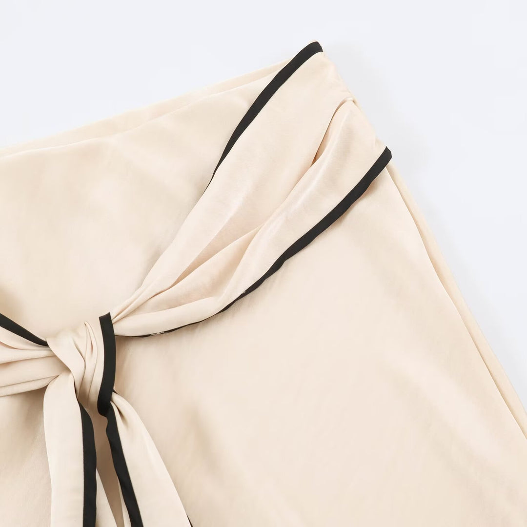 Women's midi skirt with tie and contrasting edge trim Drune