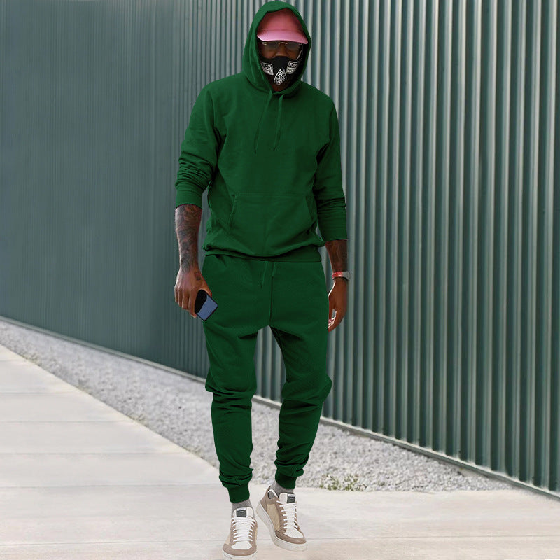 Men's casual hoodie and jogging set made of French Terry with kangaroo pocket, ribbed cuffs, and elastic drawstring waistband Mune Fashion