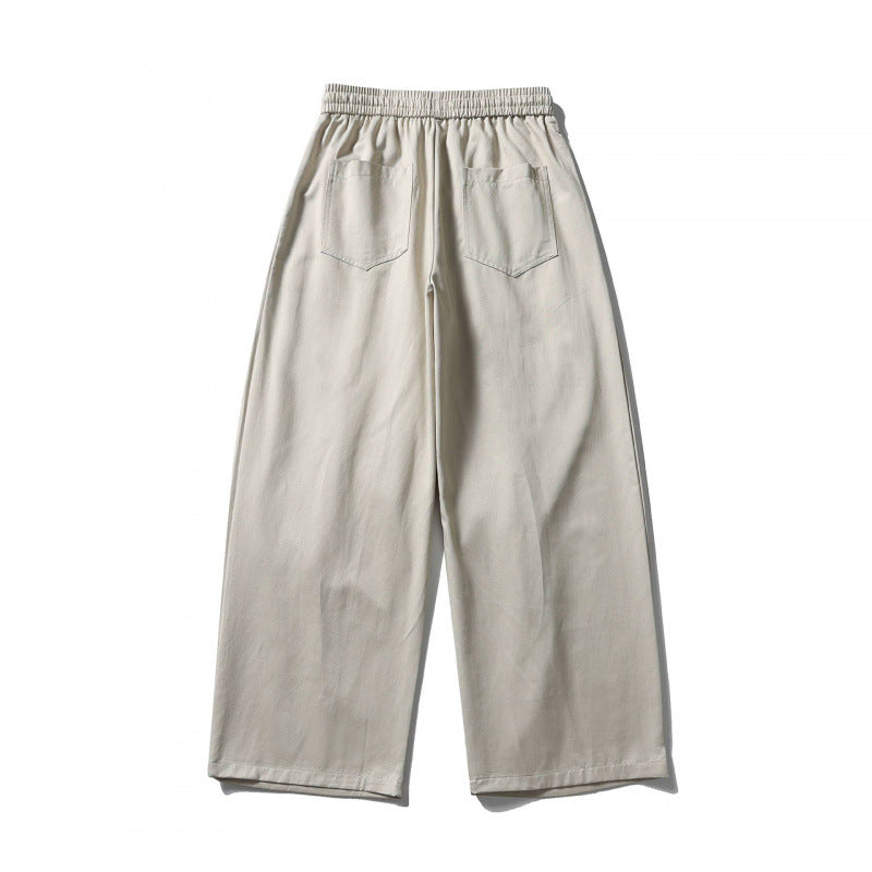[Unisex] Wide linen blend pants with elastic waistband and drawstring Mune Fashion