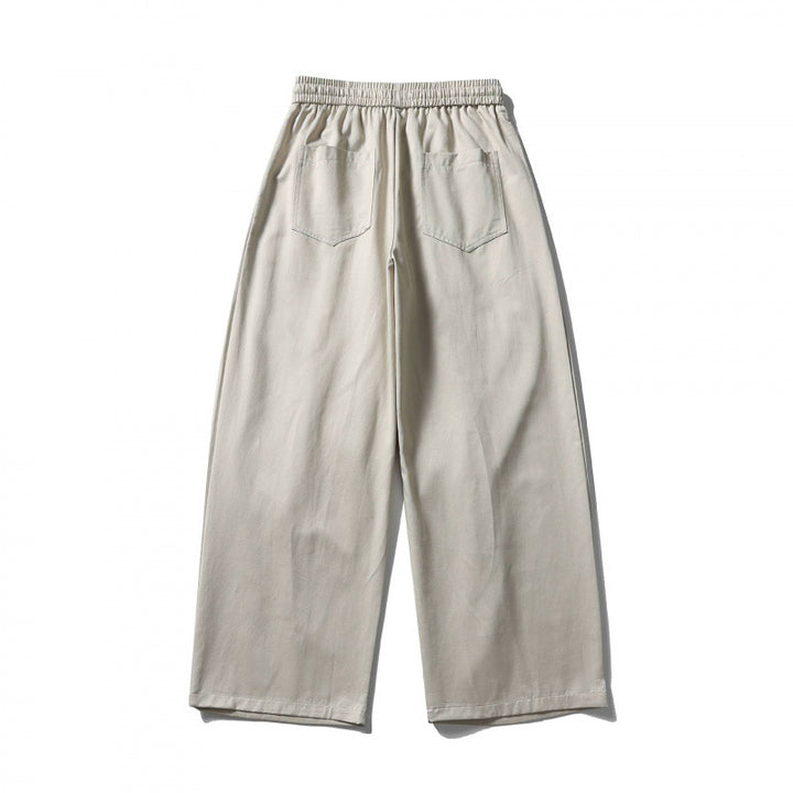 [Unisex] Wide linen blend pants with elastic waistband and drawstring Mune Fashion