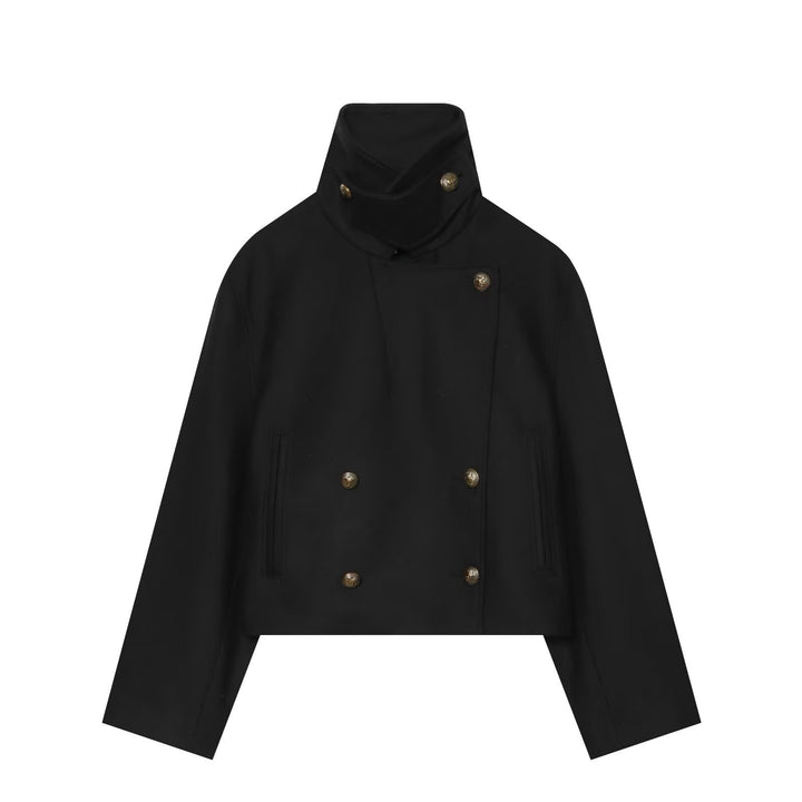 Women Short-cut maritime-inspired coat with high stand-up collar and double row Mune Fashion