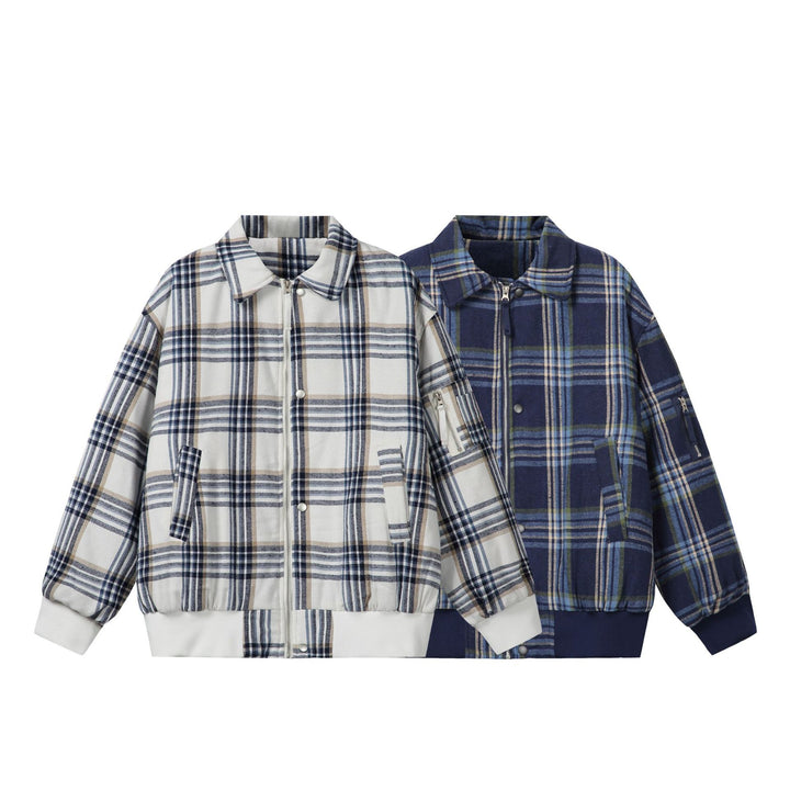 Unisex Checked Boxy Blouson in Oversized Cut with Rib Cuffs and Zipper Mune Fashion