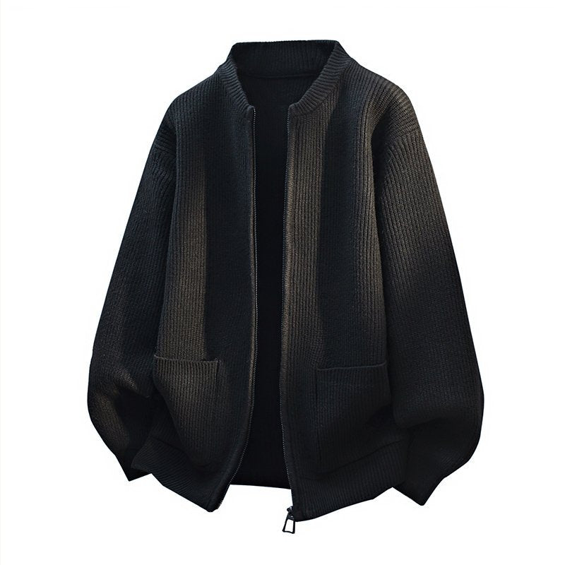 Men's Oversized Cardigan with Two-Way Zipper, Ribbed Hem and Patch Pockets Mune Fashion