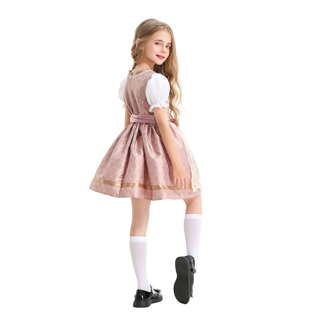 Ladies' festive children's dirndl with lace top, satin apron, and puff sleeves Mune Fashion