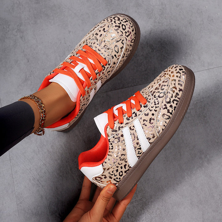 Ladies Leopard Print Suede Look Sneakers with Ergonomic Padded Sole and Non-Slip Rubber Sole Mune Fashion