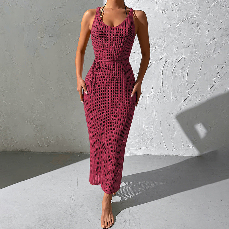 Ladies crocheted maxi dress with fitted cut and side drawstring Mune Fashion