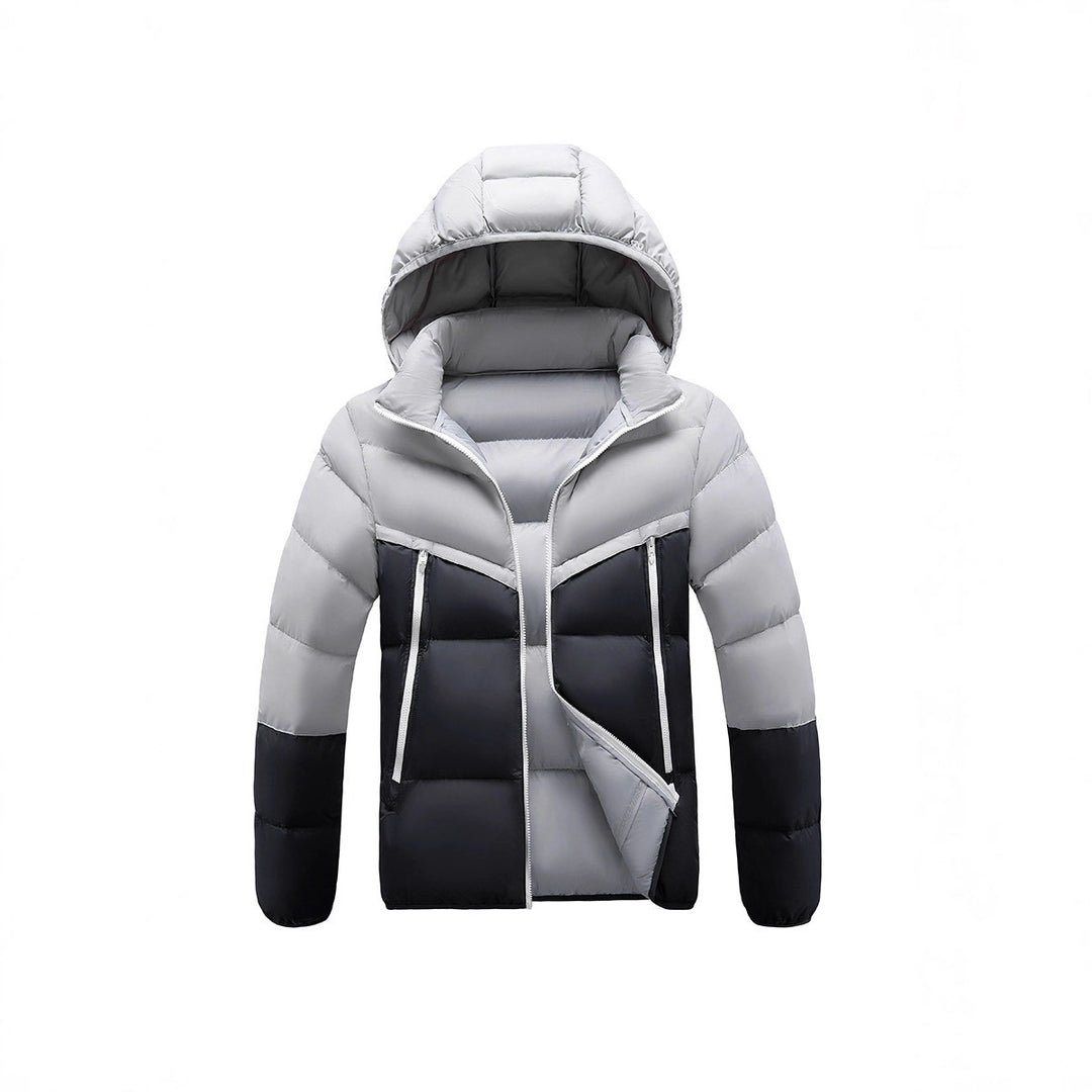 Men's Lightweight Padded Jacket with Hood and Two-Tone Block Design Mune Fashion