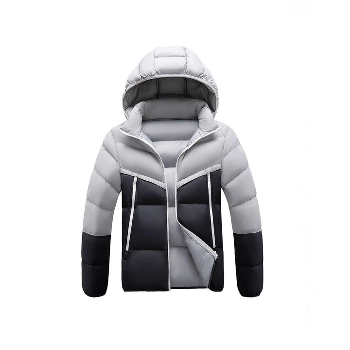 Men's Lightweight Padded Jacket with Hood and Two-Tone Block Design Mune Fashion