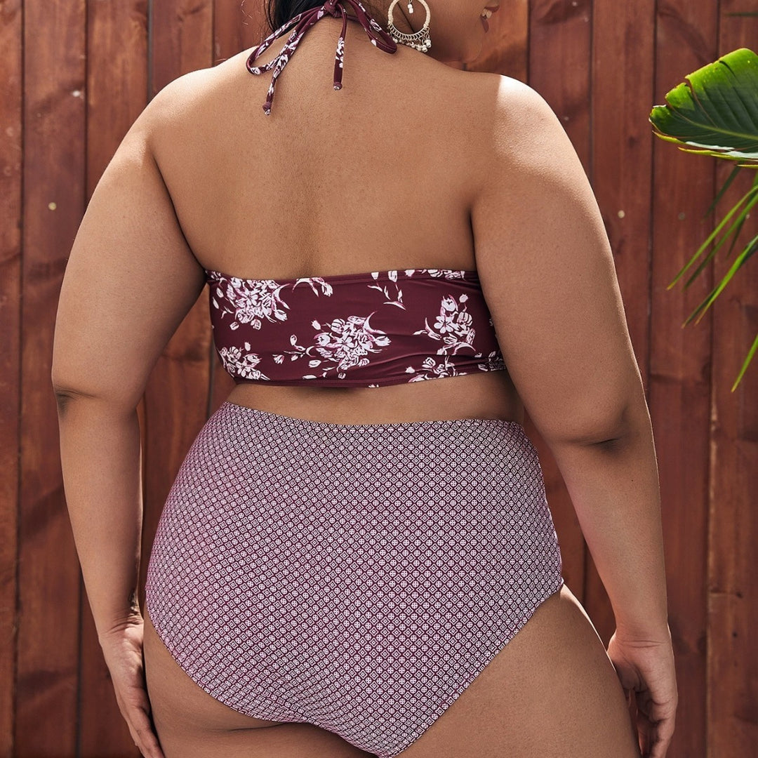 Ladies bikini set with floral top and high-cut bottom Mune Fashion