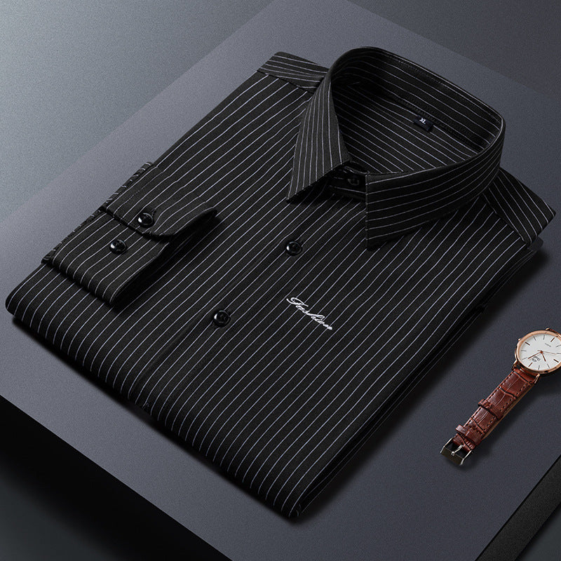 Men's classic striped business shirt made of cotton blend with Kent collar and chest logo Mune Fashion