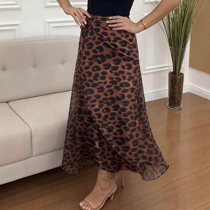 Women's midi skirt with asymmetric wrap look and animal print Mune Fashion