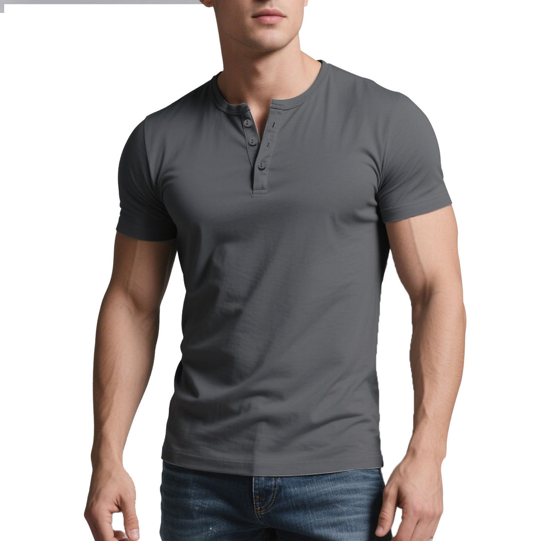 Men's short Henley shirt with subtle button placket and fitted cut Mune Fashion