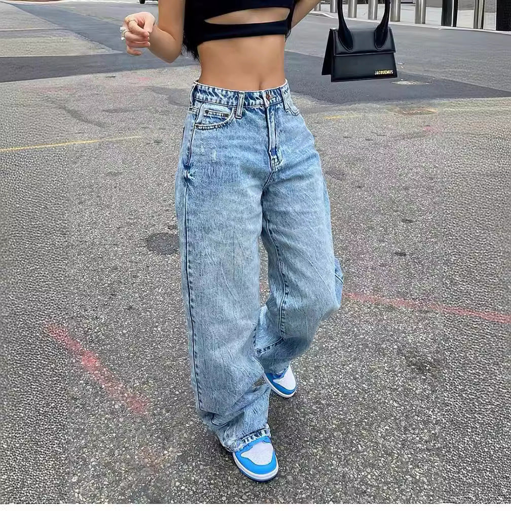 Women’s wide High-Waist Baggy Jeans with a deep crotch, five-pocket design and extra-long legs Mune Fashion
