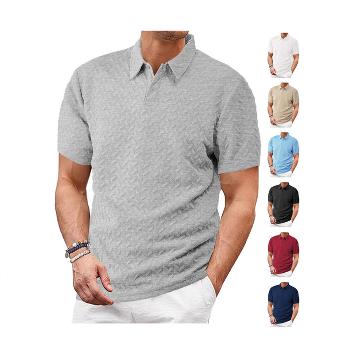 Men's short-sleeved polo shirt with embossed zigzag texture and classic shirt collar Mune Fashion