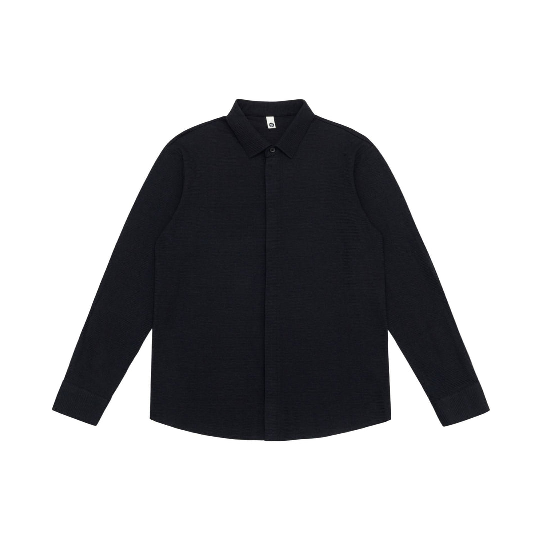 Men's Structured Knit Over-shirt with Concealed Button Placket and Ribbed Collar Mune Fashion