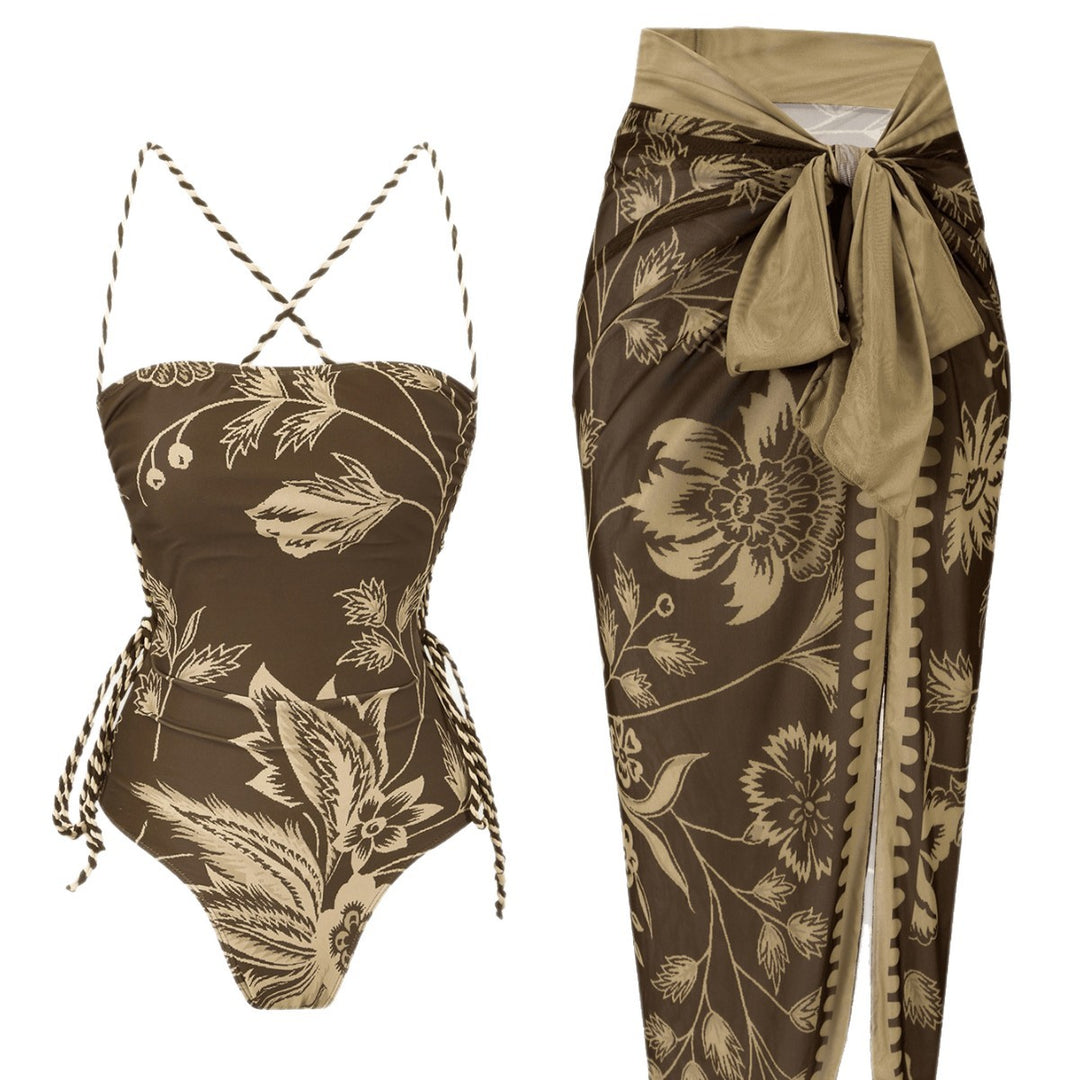 Ladies Elegant Floral Swimsuit with Matching Wrap Skirt Mune Fashion