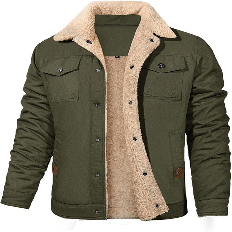 Men's utility work jacket made of canvas with faux fur collar and quilted inner lining Mune Fashion