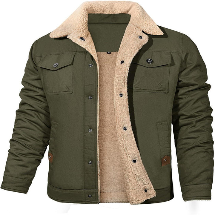 Men's utility work jacket made of canvas with faux fur collar and quilted inner lining Mune Fashion