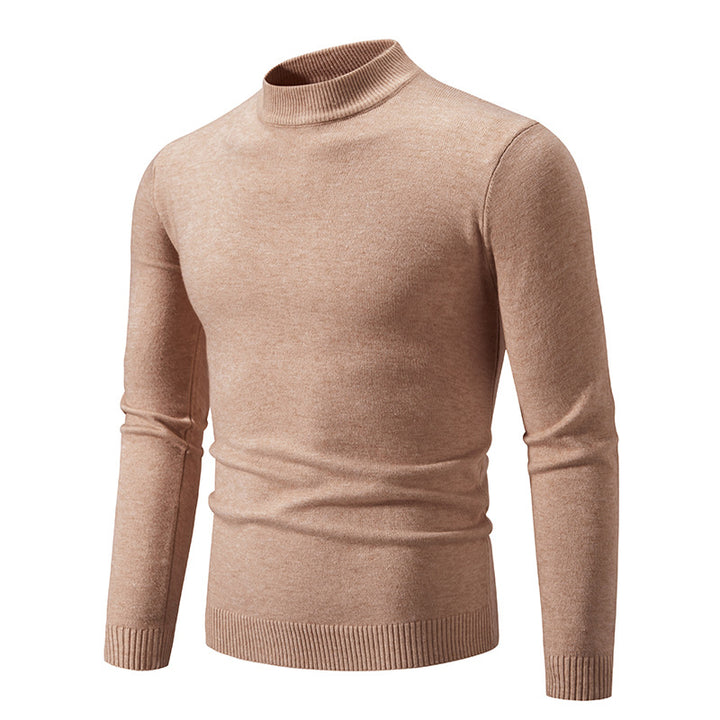 Men's Slim Fit Fine Knit Mock Neck Sweater with Ribbed Collar and Hem Mune Fashion