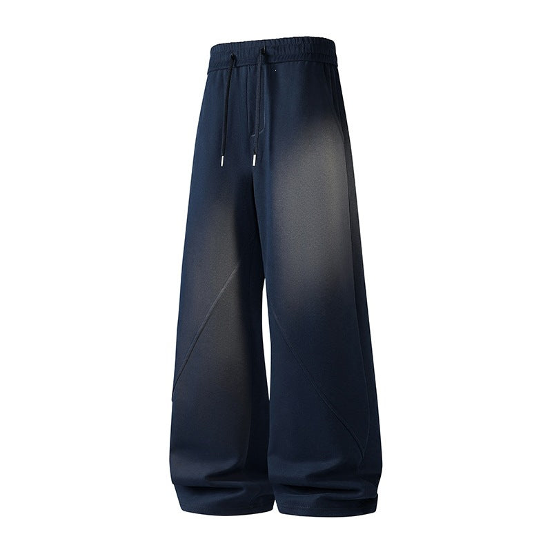Women Wide Lounge Jogging Pants with High Waist, Drawstring & Decorative Seams Mune Fashion