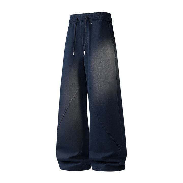 Women Wide Lounge Jogging Pants with High Waist, Drawstring & Decorative Seams Mune Fashion
