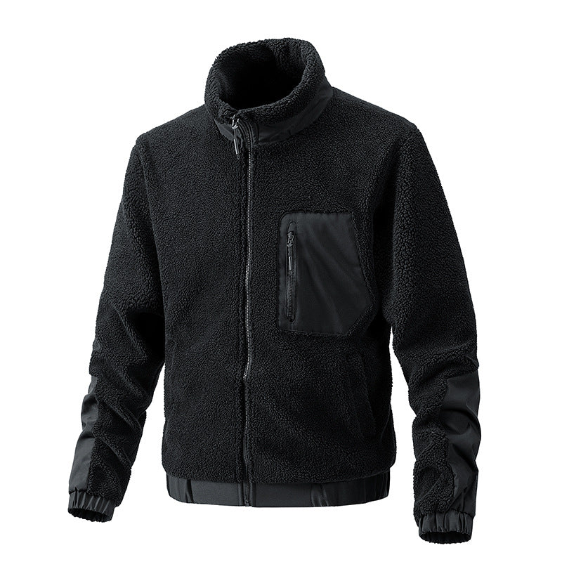 Men's teddy fleece jacket with stand-up collar and reinforced inserts Mune Fashion