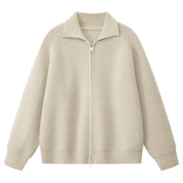 Women’s Oversized Cardigan with Full Zip, Ribbed Texture & Stand-Up Collar Mune Fashion