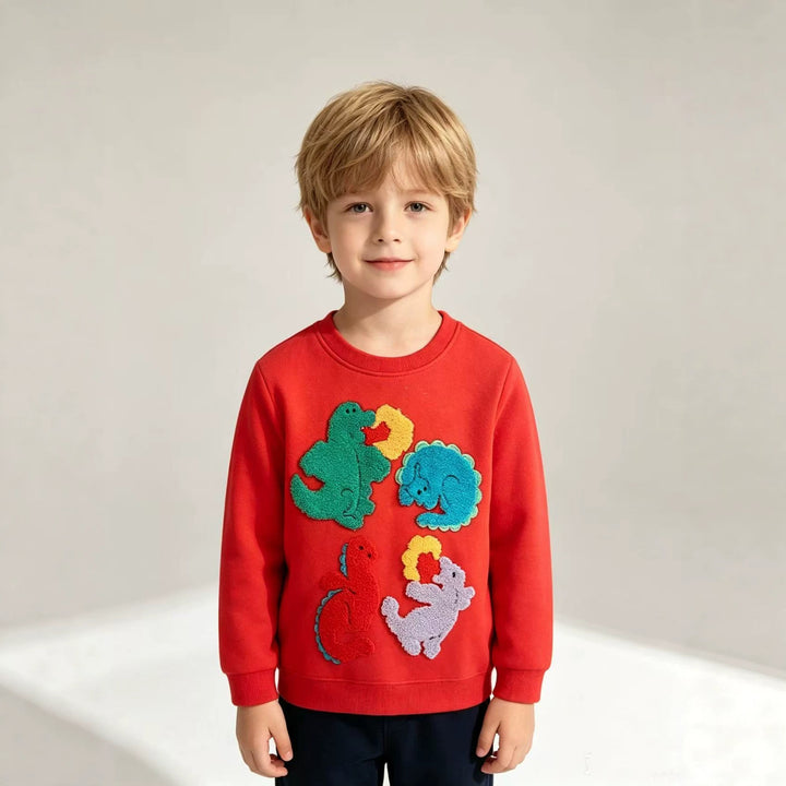 Children's sweatshirt with colorful dinosaur and flower appliqués Mune Fashion