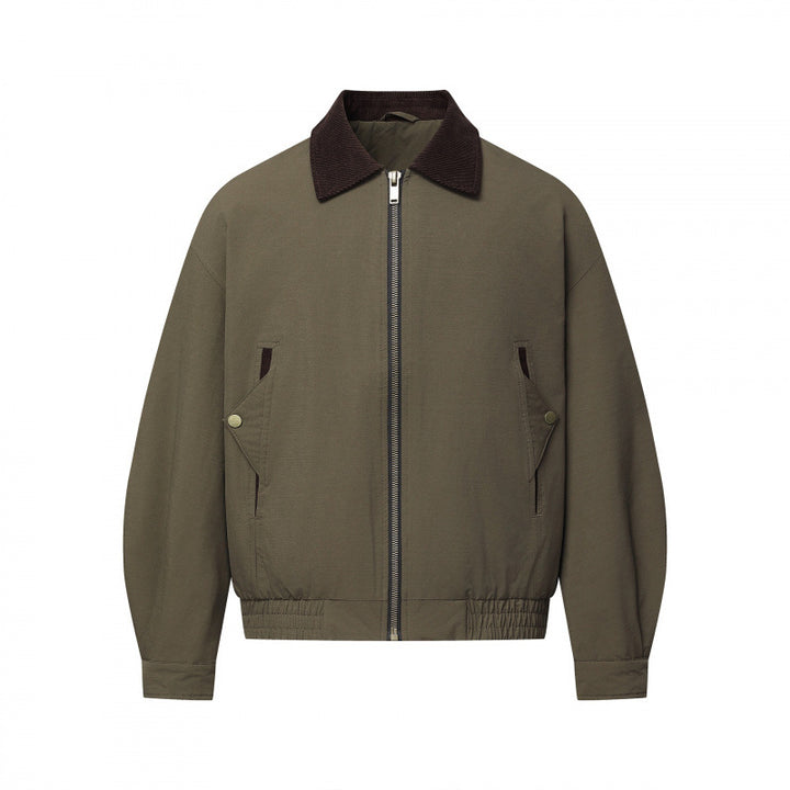 Men's Boxy Field Bomber Jacket with Cord Collar, Metal Zipper and Elastic Hem Mune Fashion