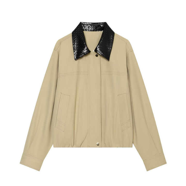 Women's Light Oversized Blouson Jacket with Contrasting Embossed Faux Leather Collar Mune Fashion