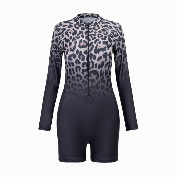 Women’s sporty long-sleeve jumpsuit with zipper and trendy leopard print Mune Fashion