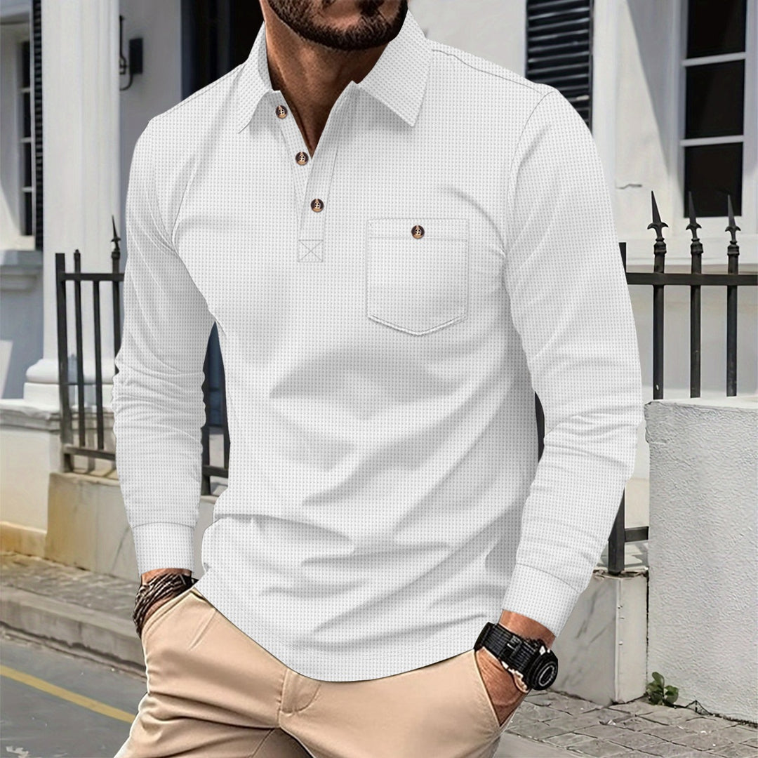 Men's structured long-sleeve polo with chest pocket and shirt collar Mune Fashion