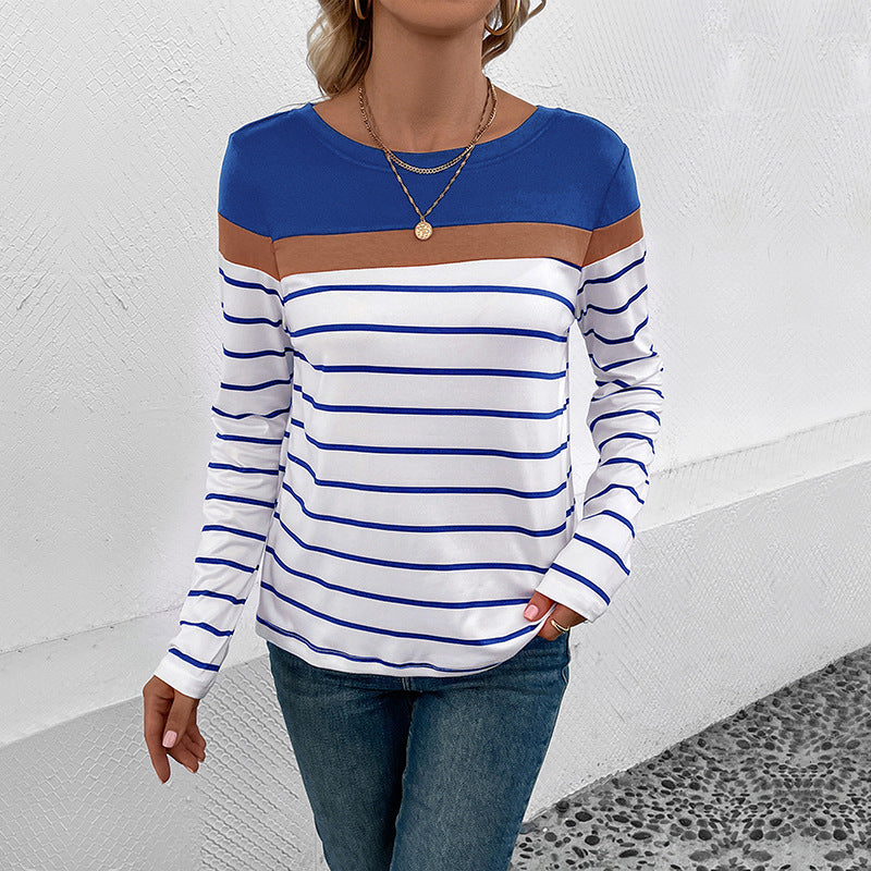 Women's long sleeve shirt with striped pattern, contrasting yoke and casual silhouette Mune Fashion