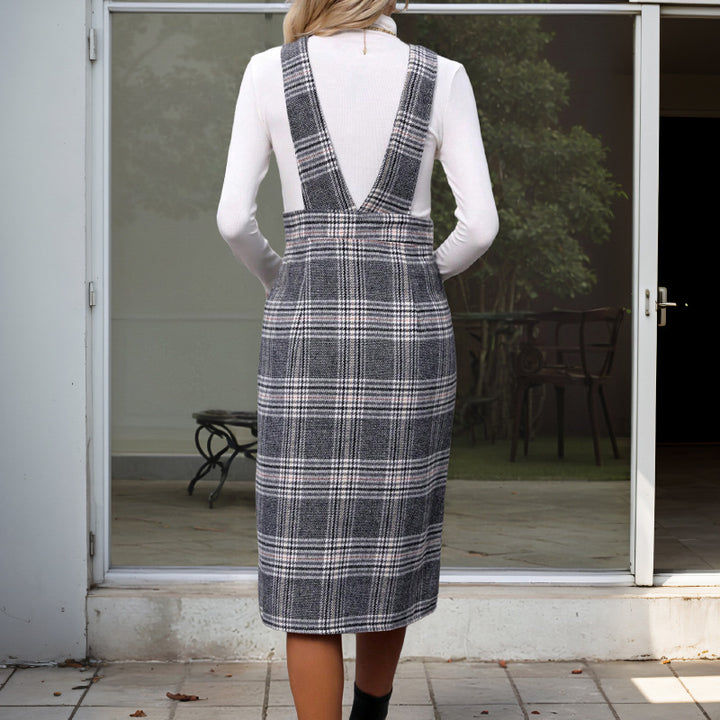Women Elegant Check Wrap Dress Mune Fashion